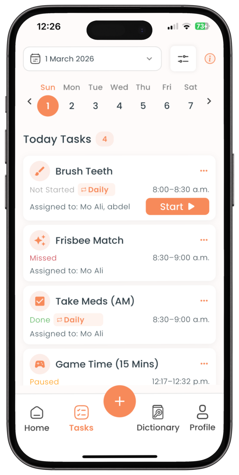 The MORO tasks screen ordered by what is due